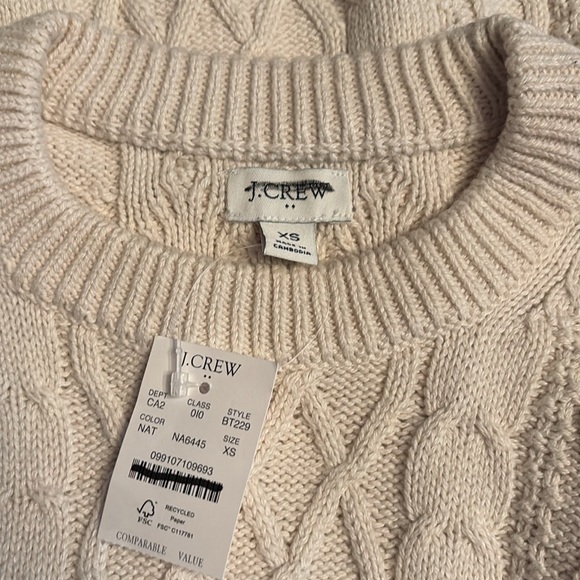 J Crew Factory Cable crewneck sweater cotton ivory cream Size XS NWT - Picture 4 of 7
